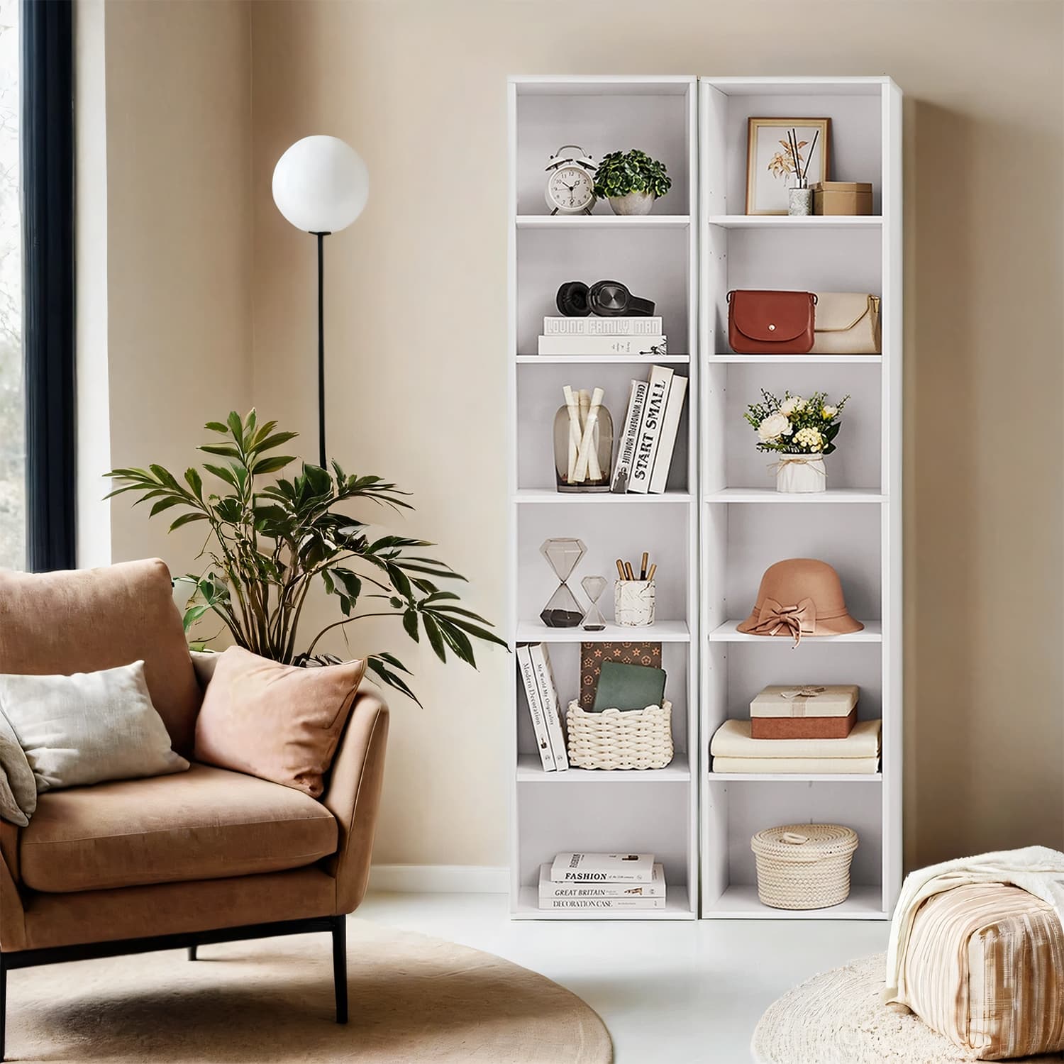 6-laags boekenkast in Scandinavische stijl, staande plank voor woonkamer