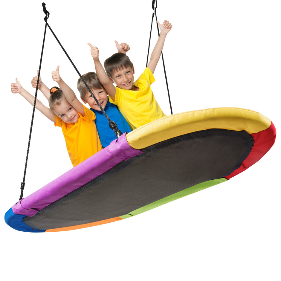 Oval – bo gungplatta med höjdjusterbart rep för inomhus och utomhus färgglada – 100-180 cm 150 x 80 cm – Färgglad