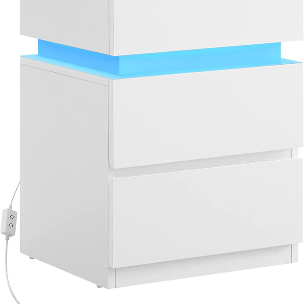 Nachtkastje met LED verlichting en 3 laden - Wit