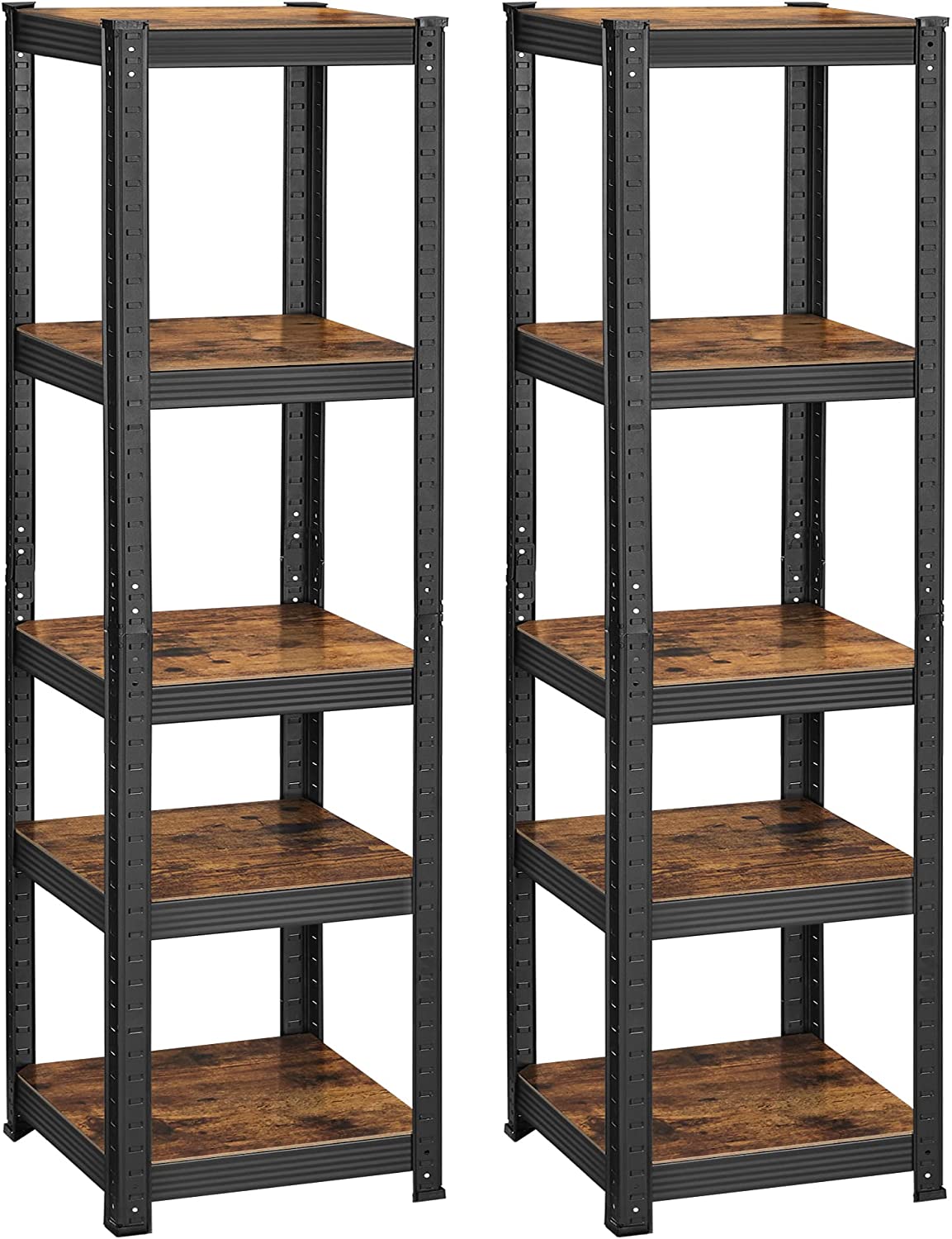 Opbergrekken – Set van 2 – 5 planken – Vintage bruin-zwart