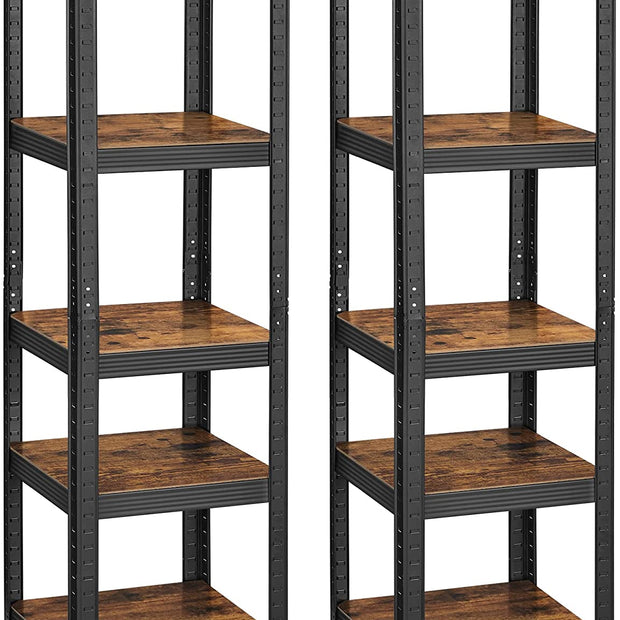 Opbergrekken – Set van 2 – 5 planken – Vintage bruin-zwart