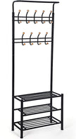 Kapstok met 18 haken en 3 schoenenrekken - staal - zwart