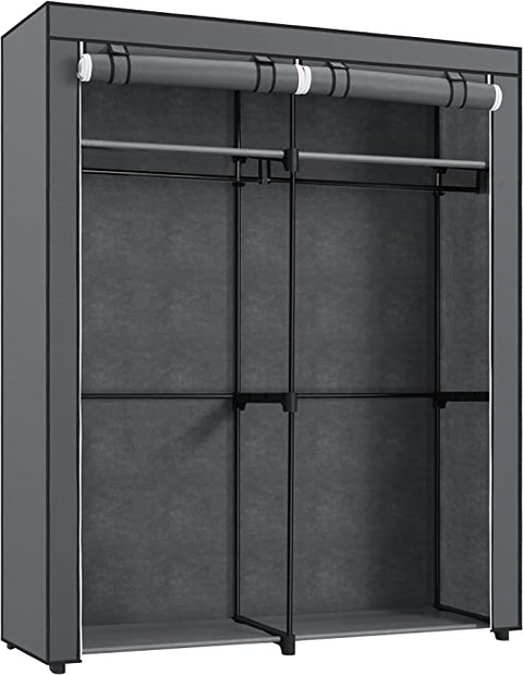 Opvouwbare garderobe met 2 kledingroedes - Grijs