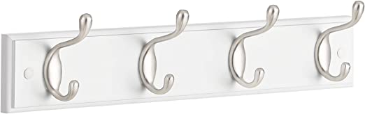 Wandkapstok – 4 metalen haken – zilver/wit