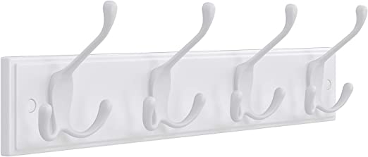 Wandkapstok – 4 drievoudige haken – Wit