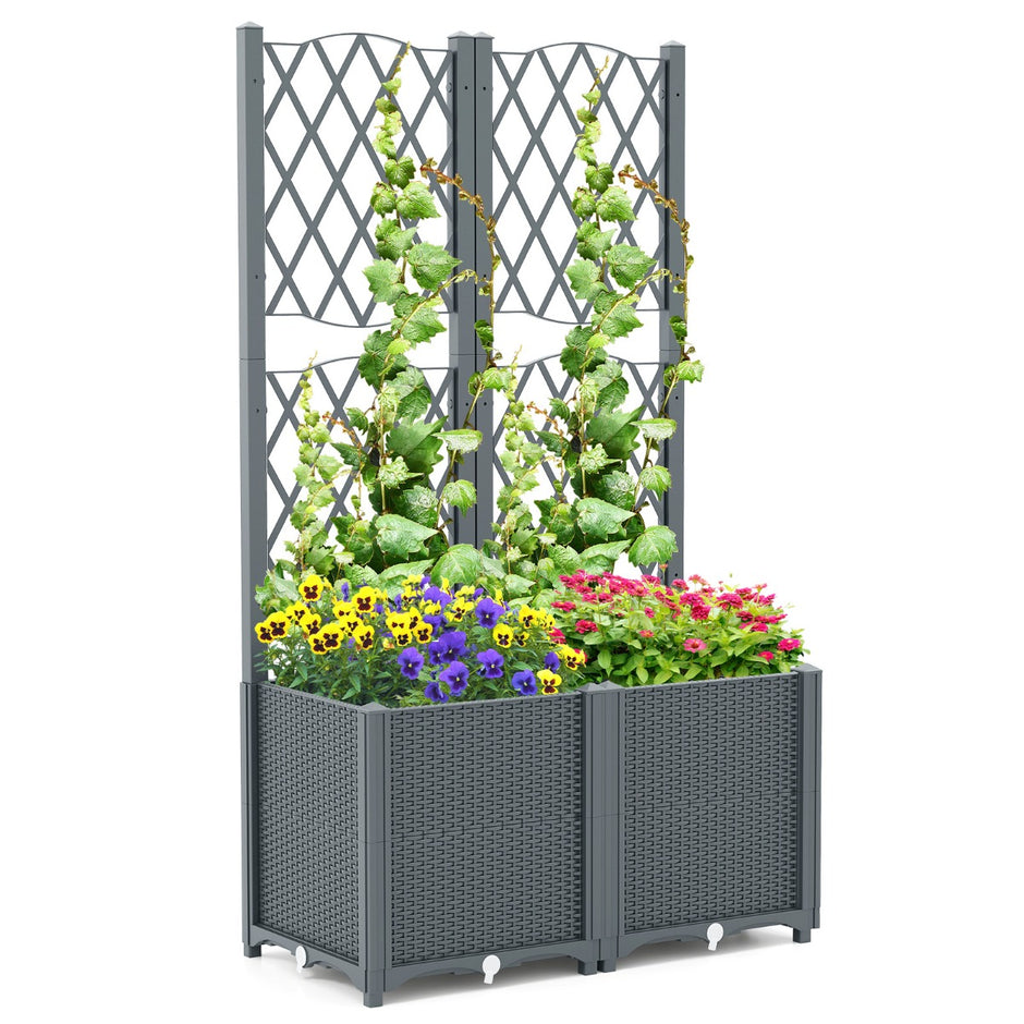 Blomlåda – med spaljé Växtlåda för klätterväxter – 80 x 40 x 140 cm – Grå