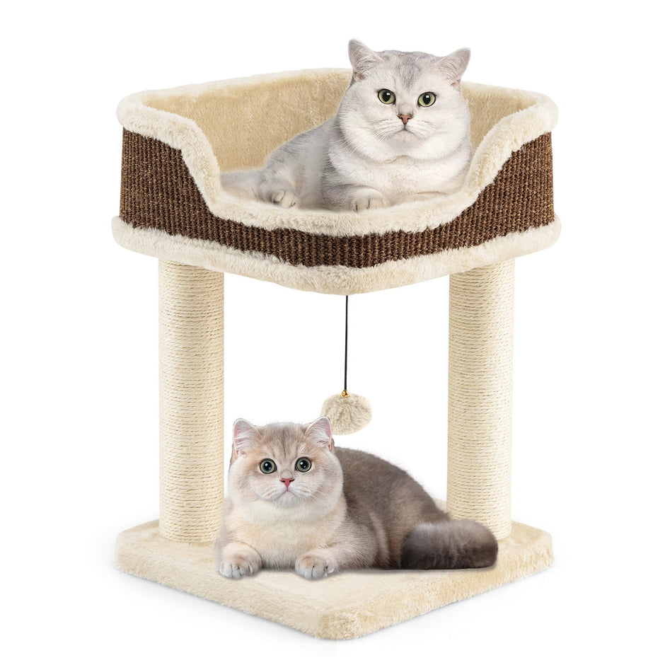 Liten – klösträd med plyschsits och boll sisal klöspelare kattträd – Beige
