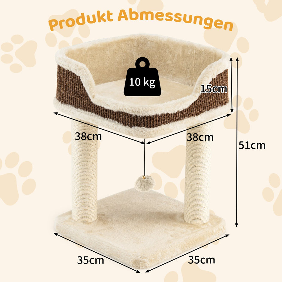 Liten – klösträd med plyschsits och boll sisal klöspelare kattträd – Beige