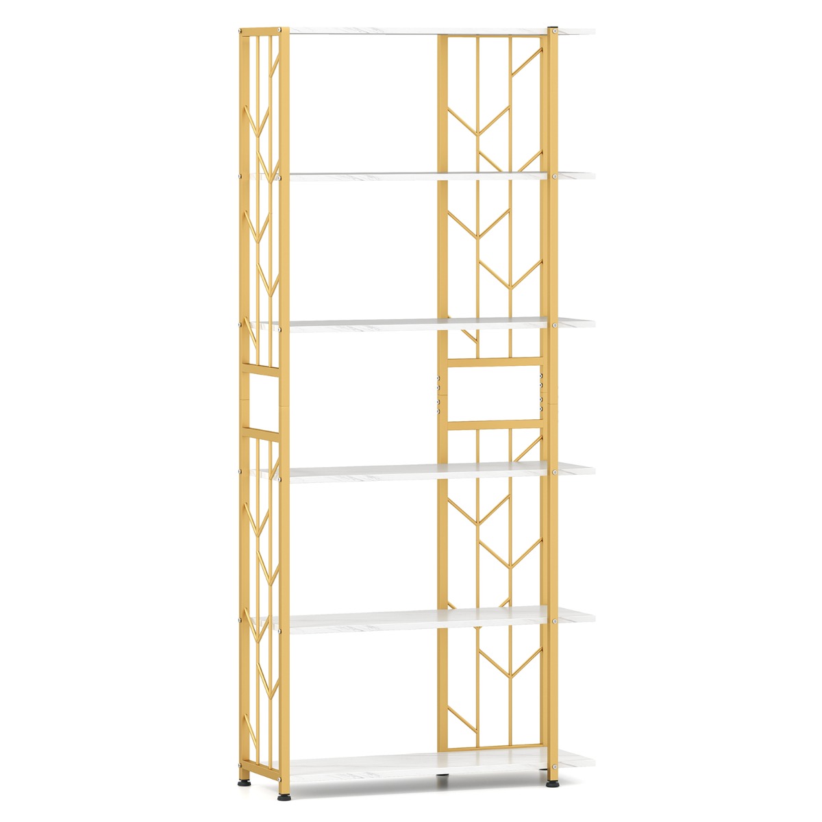 vånings – stående hylla med metallram Geometrisk – 6 80 x 31 x 180 cm – Vit