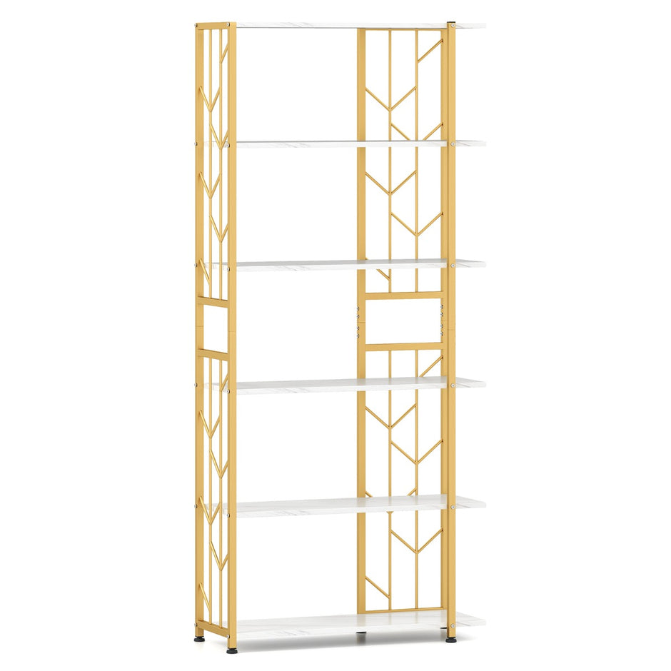 vånings – stående hylla med metallram Geometrisk – 6 80 x 31 x 180 cm – Vit