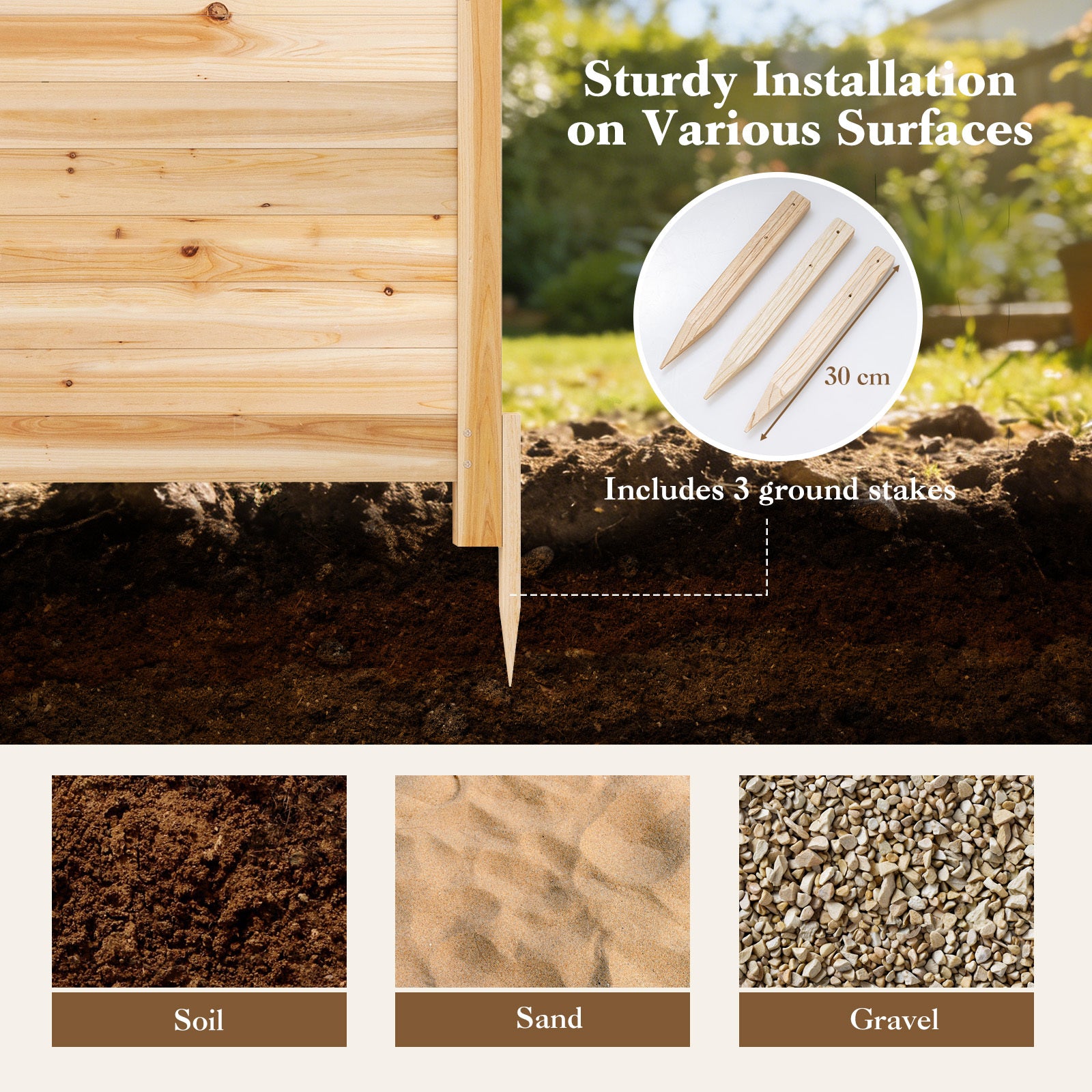 Pack – Tvådelad skyddshäck trädgårdshäck av gran utomhus trähäck med tre stolpar naturfärg – 2 119 x 119 cm – Natur