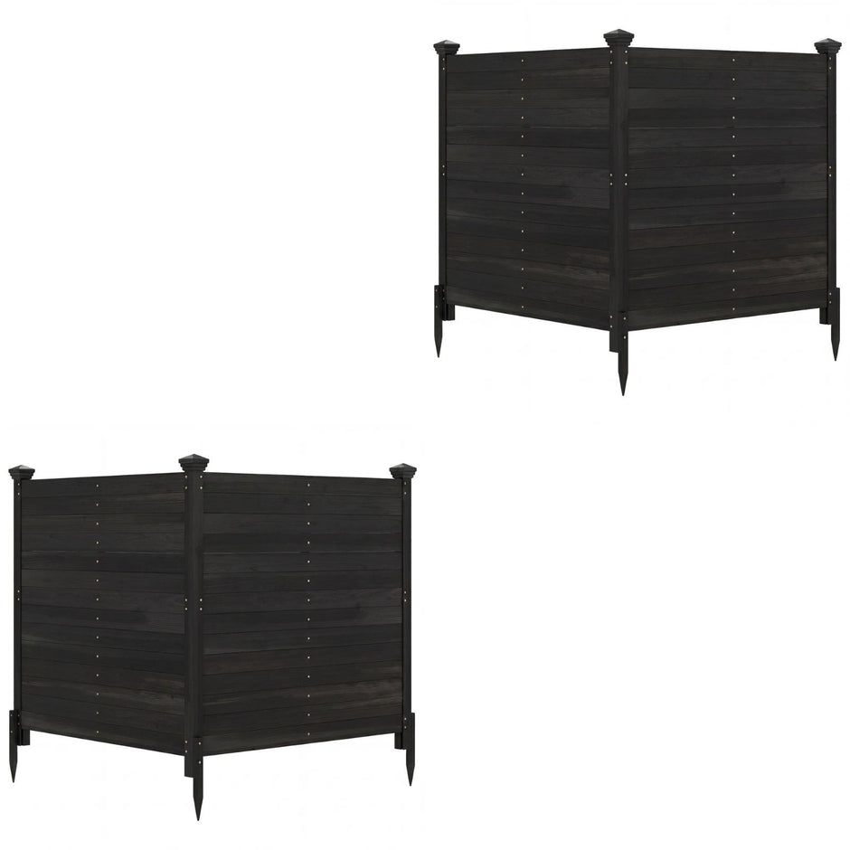 Pack – Tvådelad skyddshäck trädgårdshäck av gran utomhus trähäck med tre stolpar – 2 119 x 119 cm – Svart
