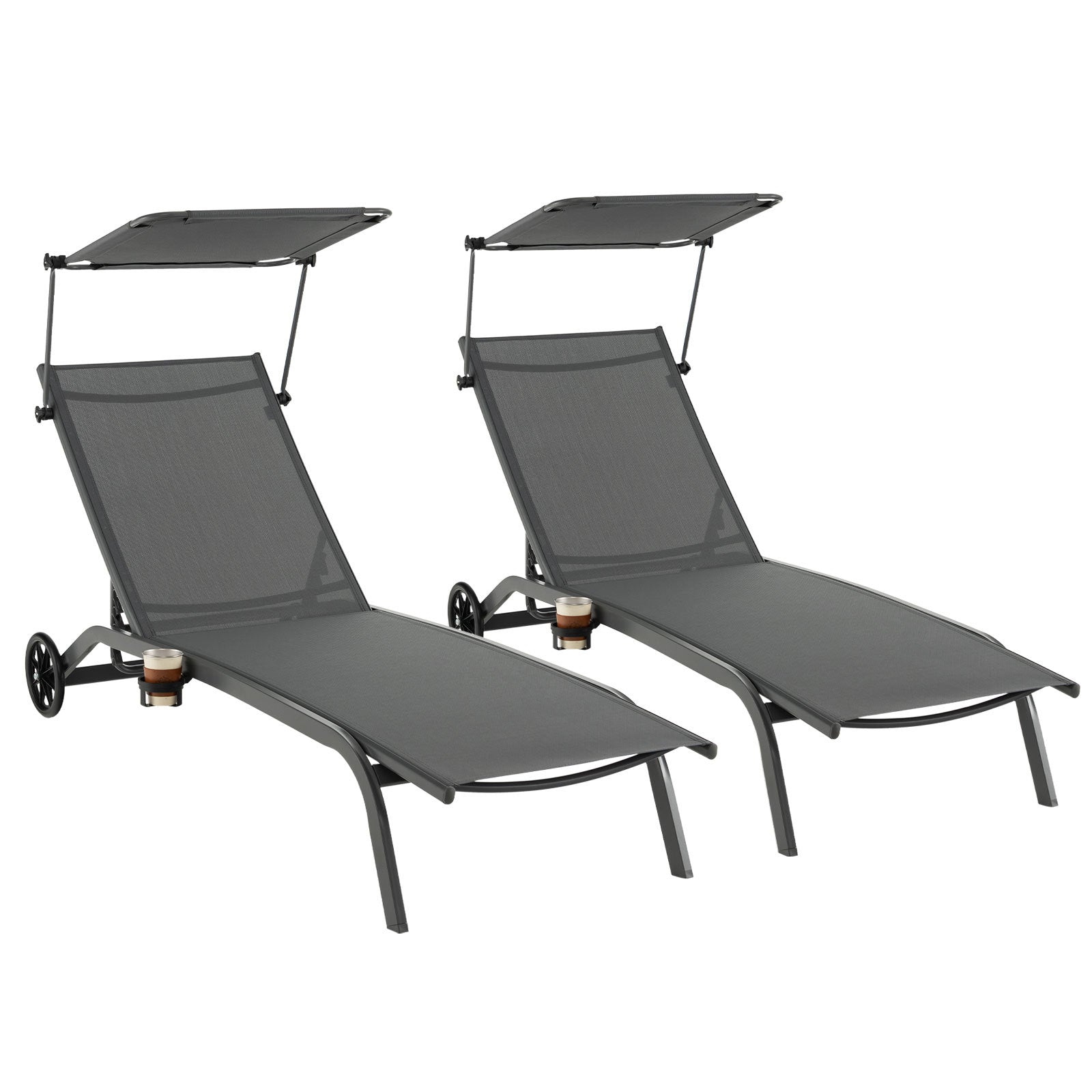 Pack – Uteplats solstol Utomhus med hjul Strandstol gjord av metall – 2 – Grå