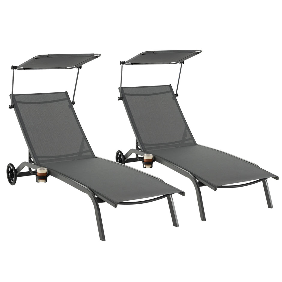 Pack – Uteplats solstol Utomhus med hjul Strandstol gjord av metall – 2 – Grå