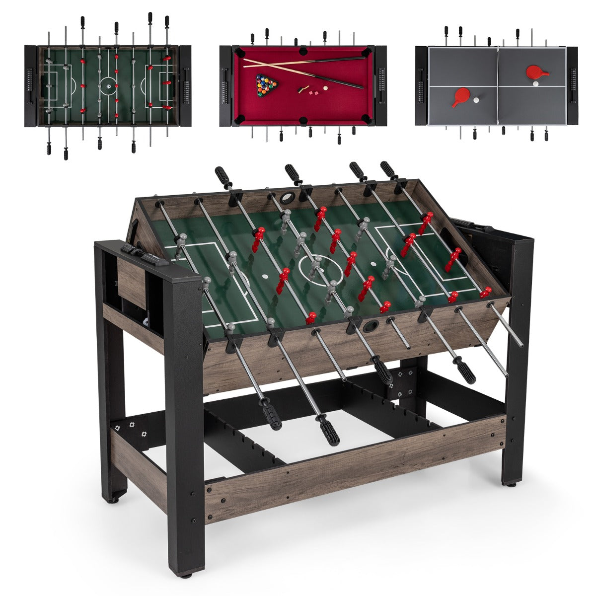 i – roterande spelbord tum med bordsfotboll biljard och bordtennis – 3 1 49 124 x 60,5 x 84 cm – Brun