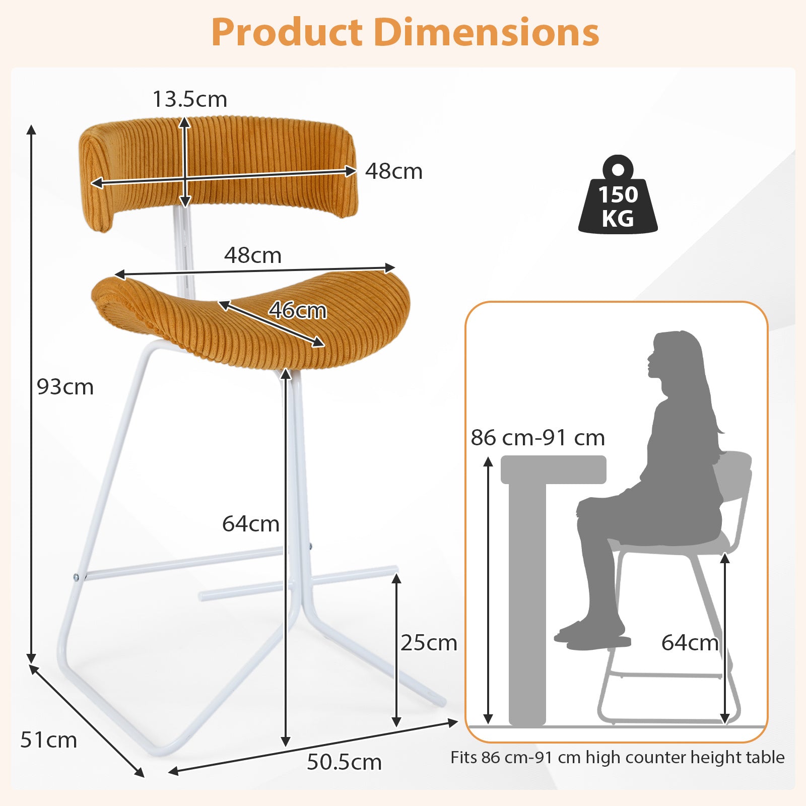 pack – barstolar utan armstöd med tygklädsel och fotstöd, mått – 2 51 x 50,5 x 93 cm