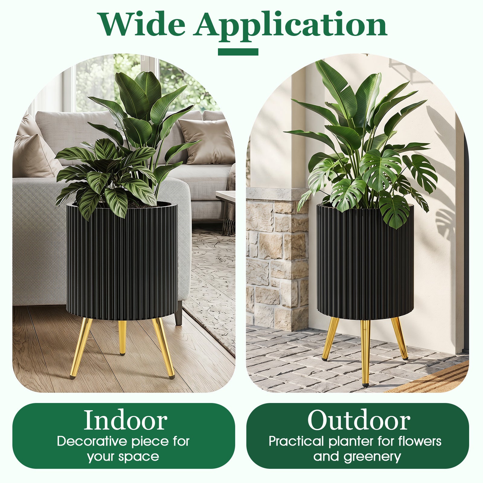 2‑pack – blomkruka i metall, planteringskärl med ben och dräneringshål, rund ytterkruka – 3