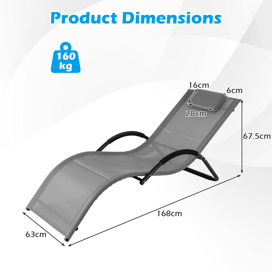 pack – ergonomisk solstol med avtagbart huvudkudde liggstol belastbar upp till – 2 160 kg – Grå