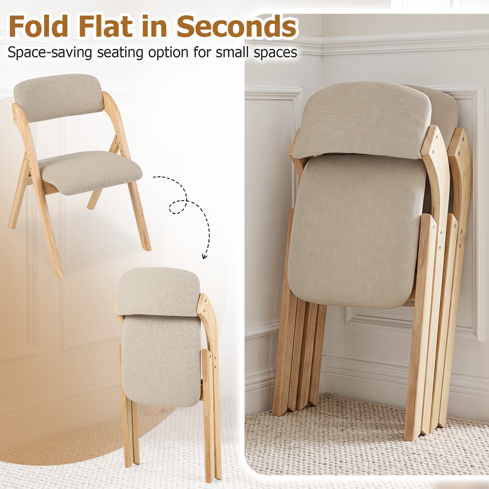 delad – hopfällbar stol i trä med stoppad sits och andningsbara linnédynor, – 2 61 x 53 x 81 cm