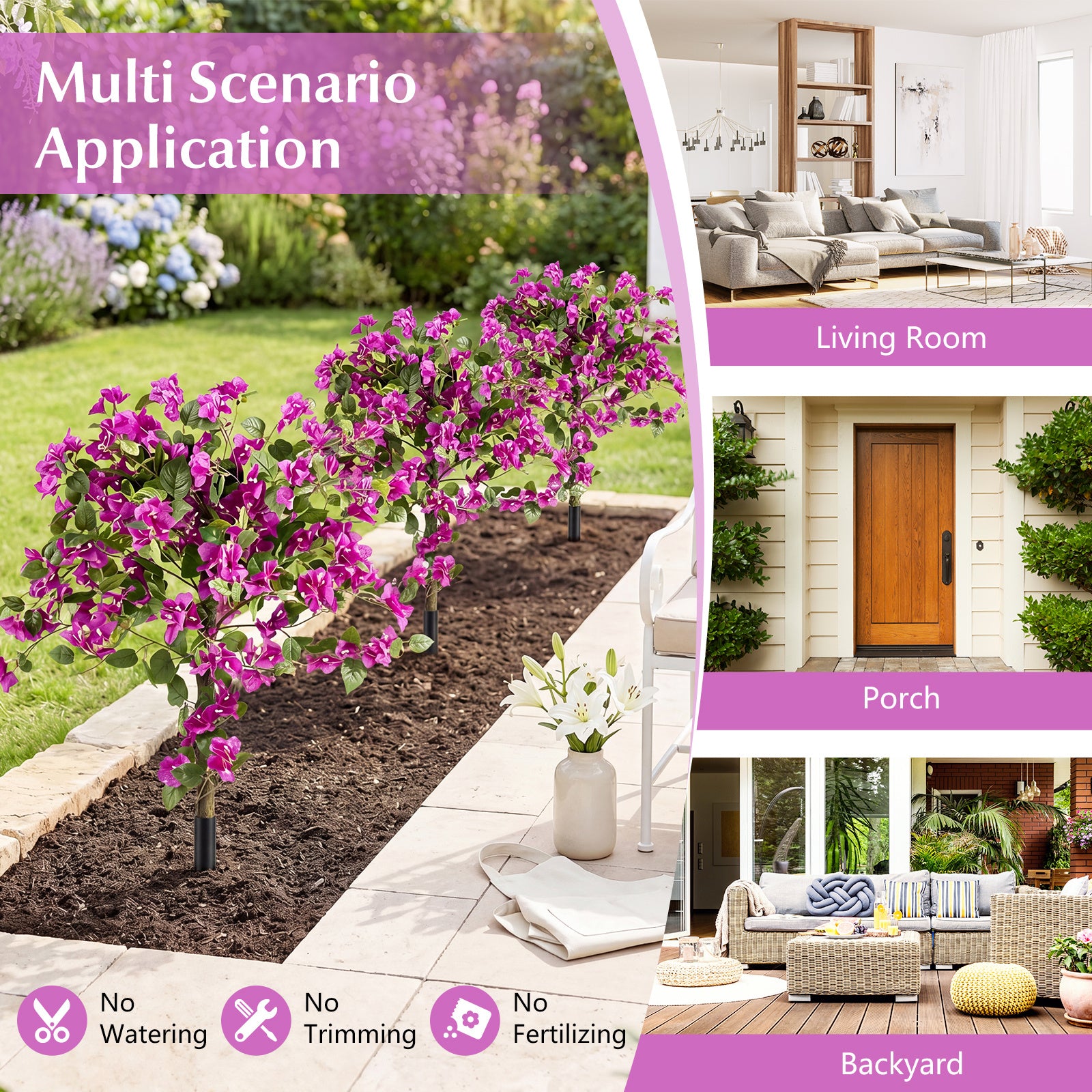 2‑pack – konstgjorda blommor med jordspett, bougainvillea för veranda och trädgård