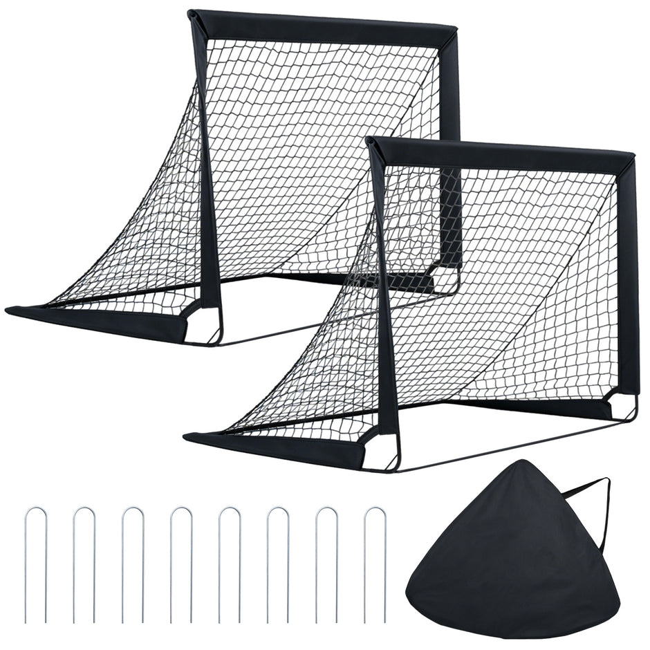 2‑pack – pop‑up fotbollsmål för barn med glasfiberrör och metallkopplingar – 120 x 90 x 92 cm