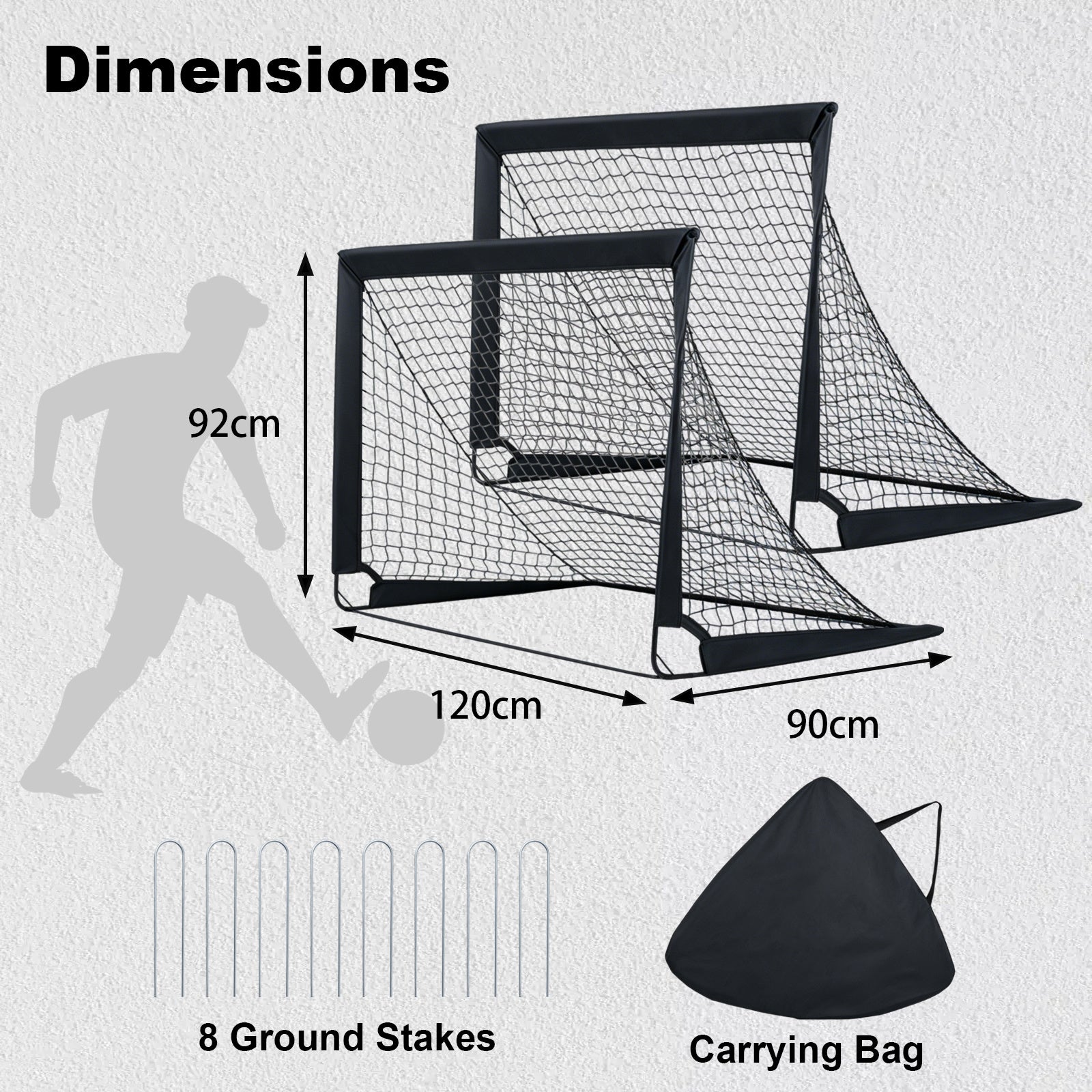 2‑pack – pop‑up fotbollsmål för barn med glasfiberrör och metallkopplingar – 120 x 90 x 92 cm