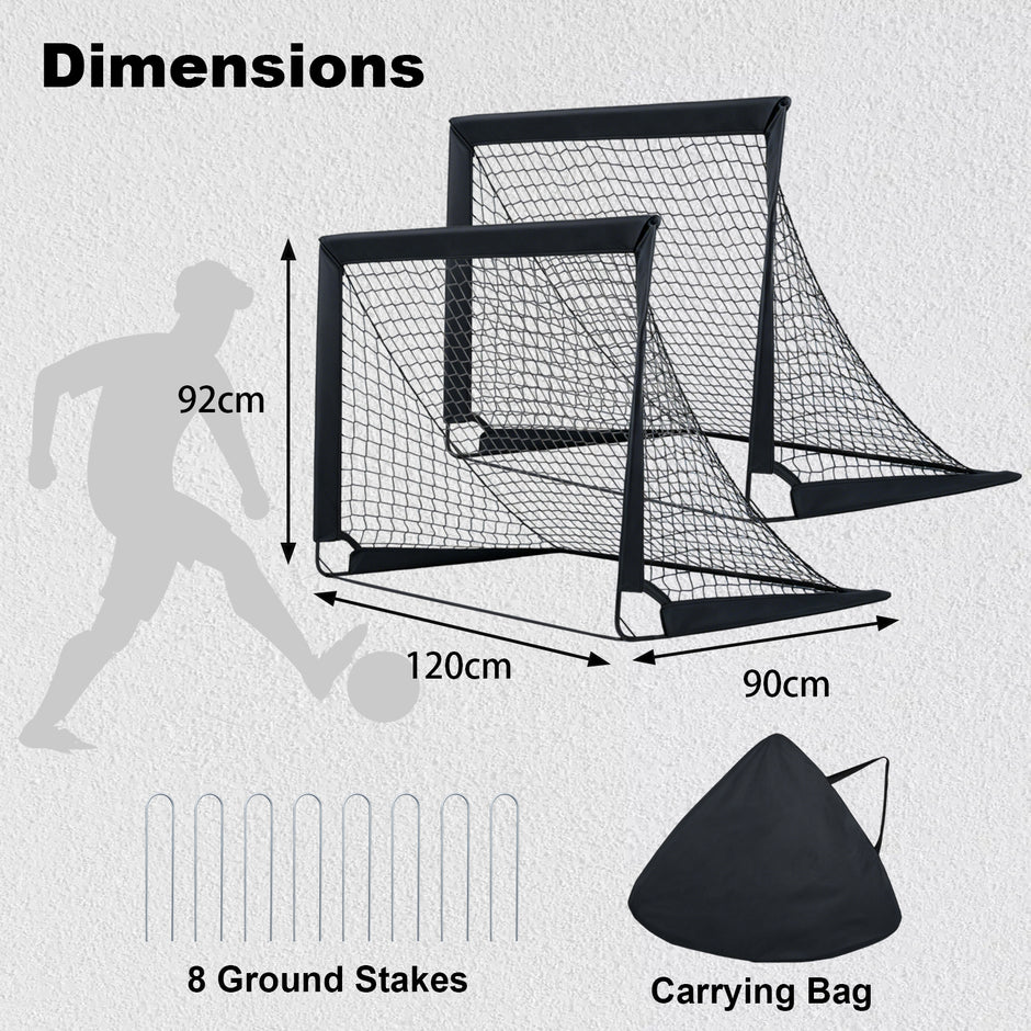 2‑pack – pop‑up fotbollsmål för barn med glasfiberrör och metallkopplingar – 120 x 90 x 92 cm