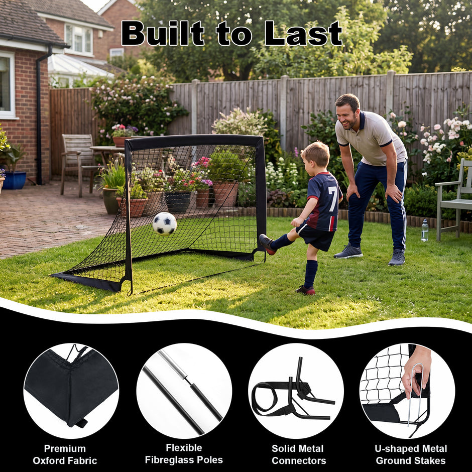 2‑pack – pop‑up fotbollsmål för barn med glasfiberrör och metallkopplingar – 120 x 90 x 92 cm