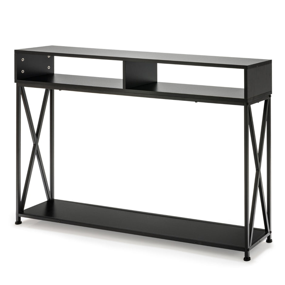 Konsolbord – med öppen hylla och stålstomme – 120 x 23 x 79 cm – Svart