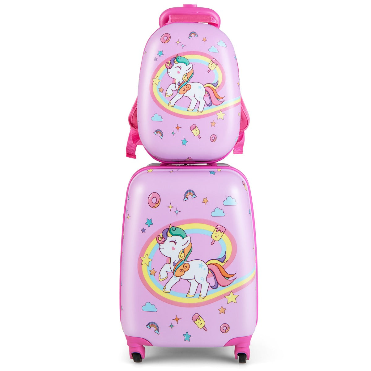 Barnresväska – Rolling Hard Shell delad handbagageset med spinnerhjul – 2 – Rosa