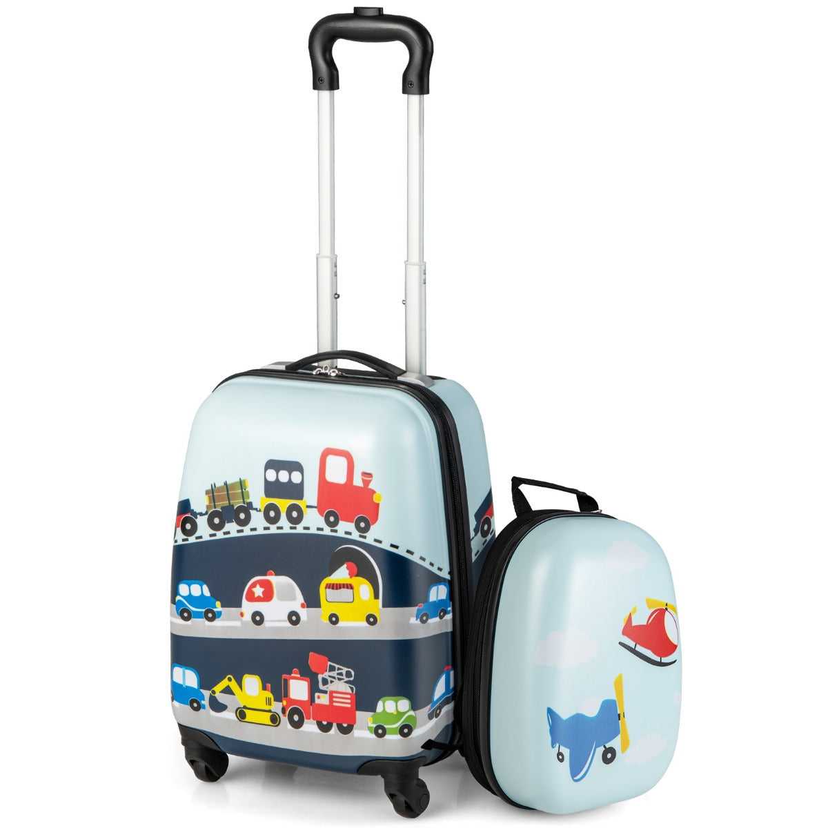 Hårt – skal resväska delad handbagageset med spinnerhjul som rullar – 2 – Blå