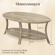 Oval – soffbord med hylla Vardagsrumsbord våningars sidobord Kaffebord – 2 – Ekgrå