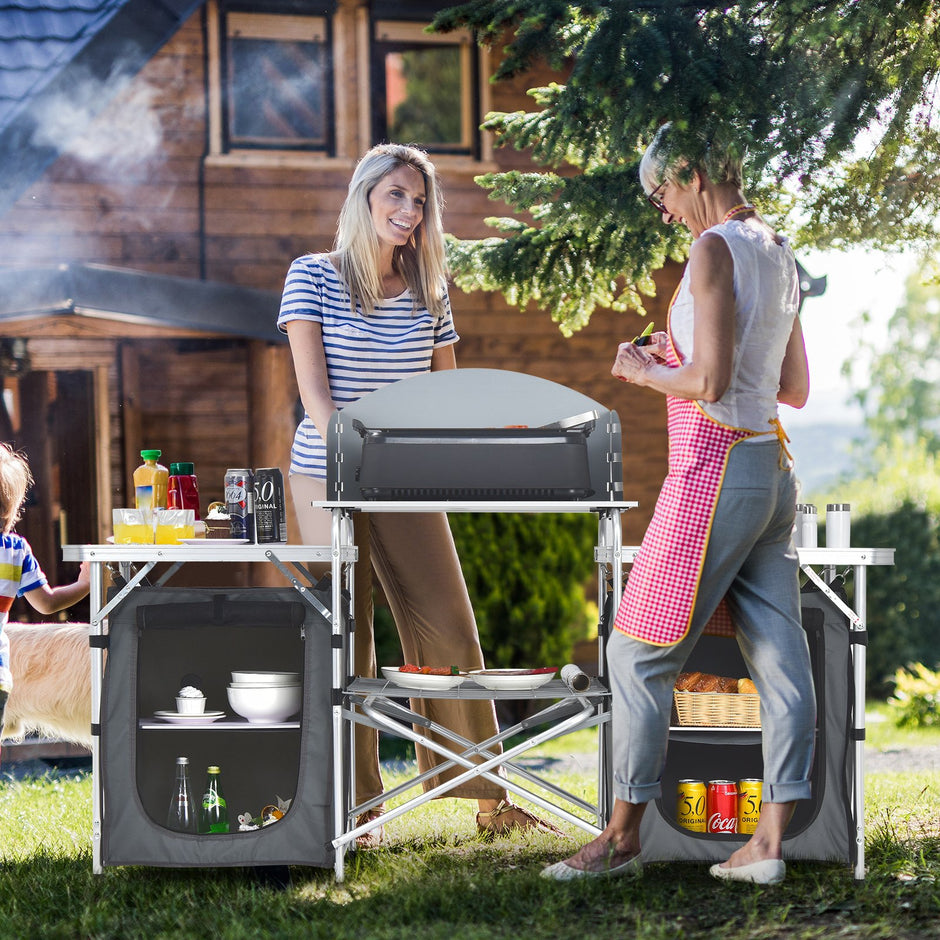 Fällbar – campingkök med bärväska Alu rese kök skåp tält – Grå
