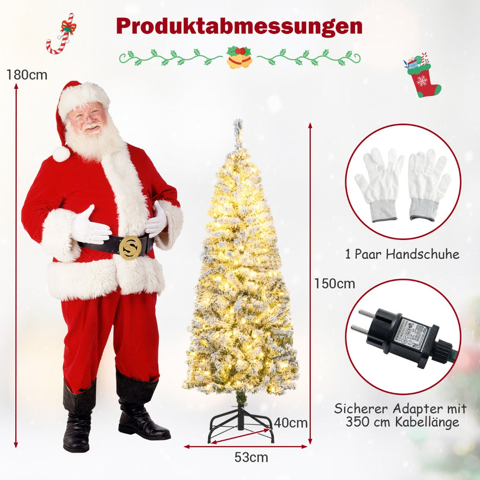 Konstgjord – julgran med varmvita LED lampor och snö Penna – 180 150 cm – Grön och vit