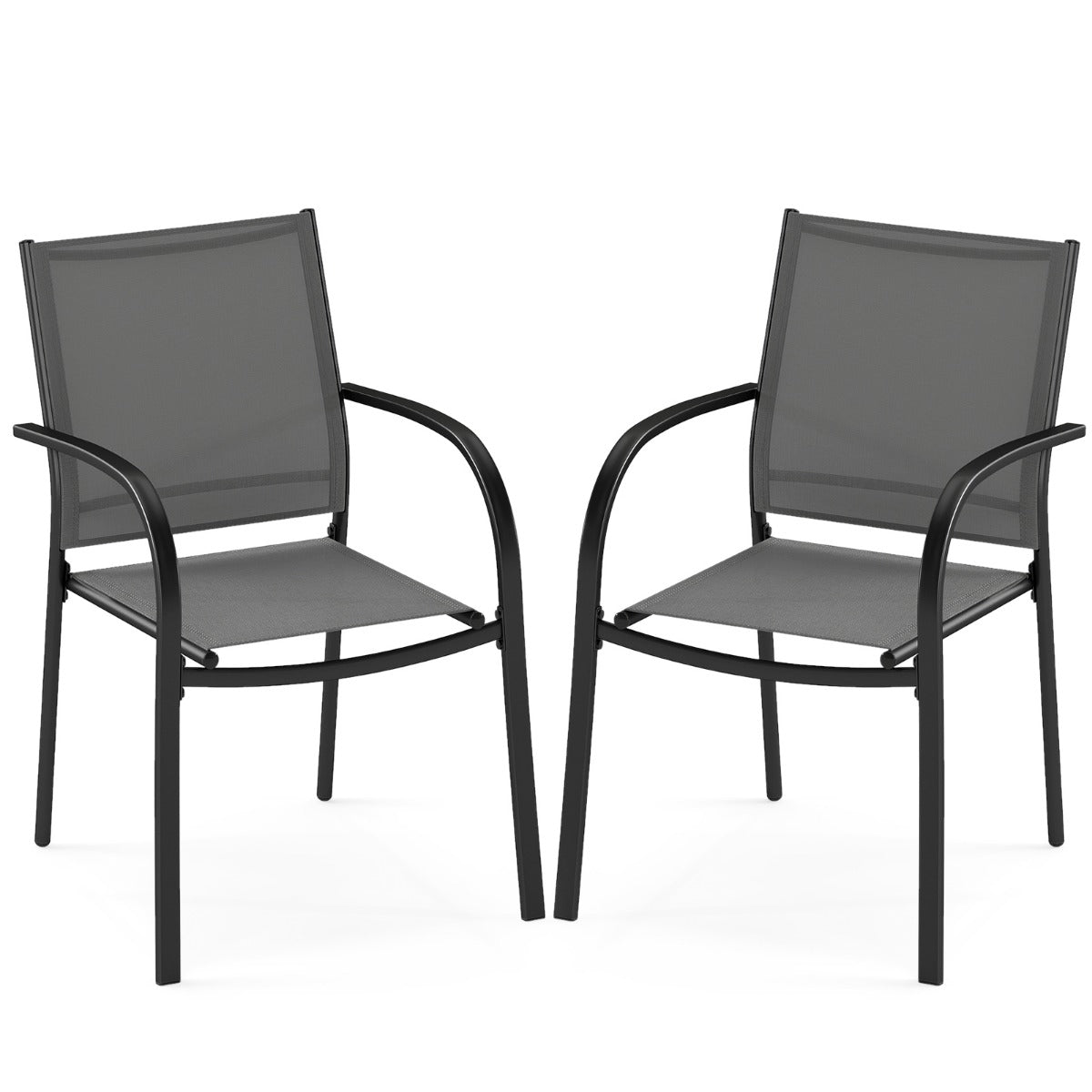 Staplingsbara – trädgårdsstolar pack Stapelstolar i Textilene och metallram Terrassstolar med armstöd – 2 61 x 58 x 85 cm – Grå