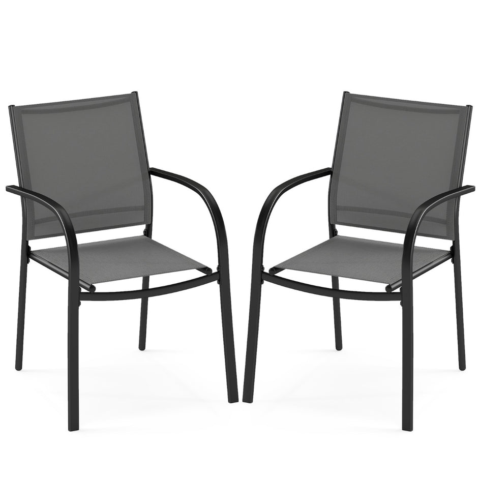 Staplingsbara – trädgårdsstolar pack Stapelstolar i Textilene och metallram Terrassstolar med armstöd – 2 61 x 58 x 85 cm – Grå