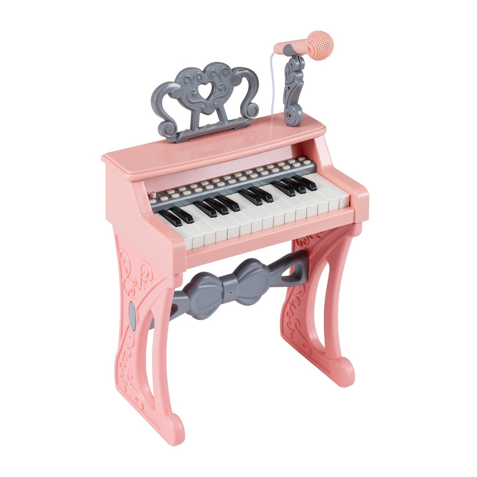 Mini – tangentbord med pall och notställ mikrofon elektriskt piano – 25 – Rosa