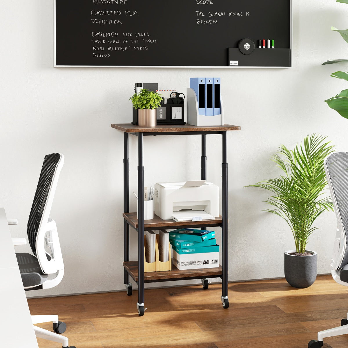 stegs – höjdjusterbart skrivarbord med hyllor och hjul – 3 – Brun