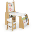 Barnkonstbord – och stol set multifunktionellt barnbord med staffli whiteboard griffeltavla – Natur