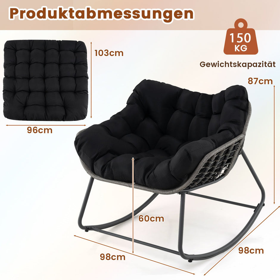 Gungstol – med tjockt och avtagbart kuddöverdrag, överdimensionerad relaxstol – Svart
