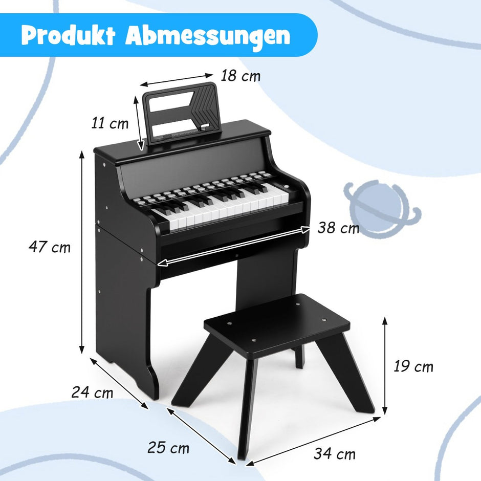 tangenter – Mini digitalpiano med pall Barnpiano justerbar hastighet – 25 – Svart