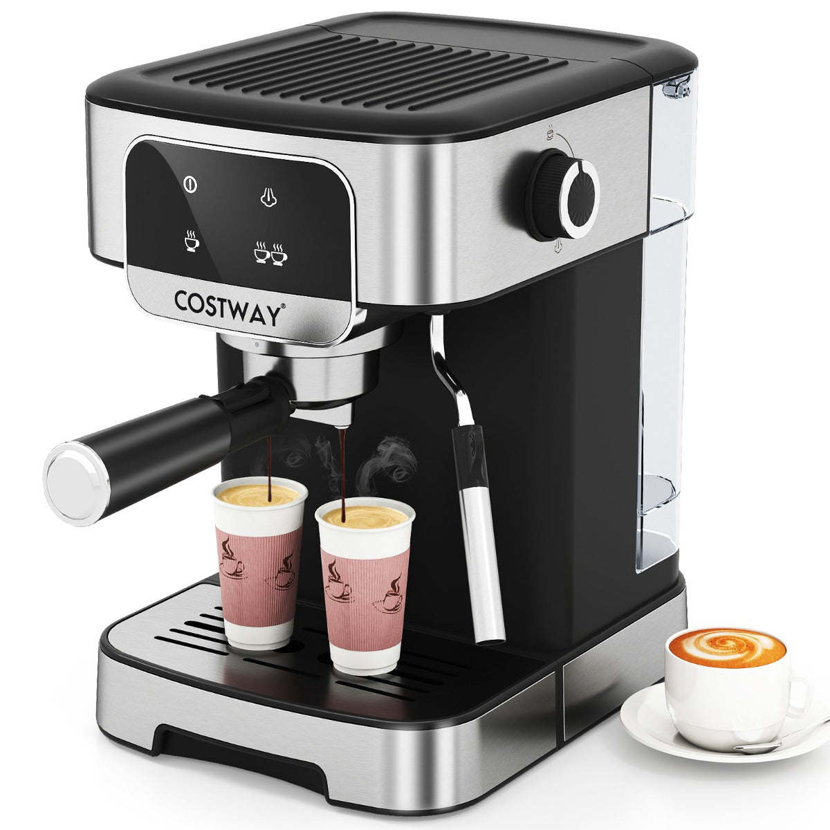 Espressomaskin – Bar W Espressokokare med Ånga Mjölkskummare Avtagbar Vatten Tank – 20 1200 18 L – Svart