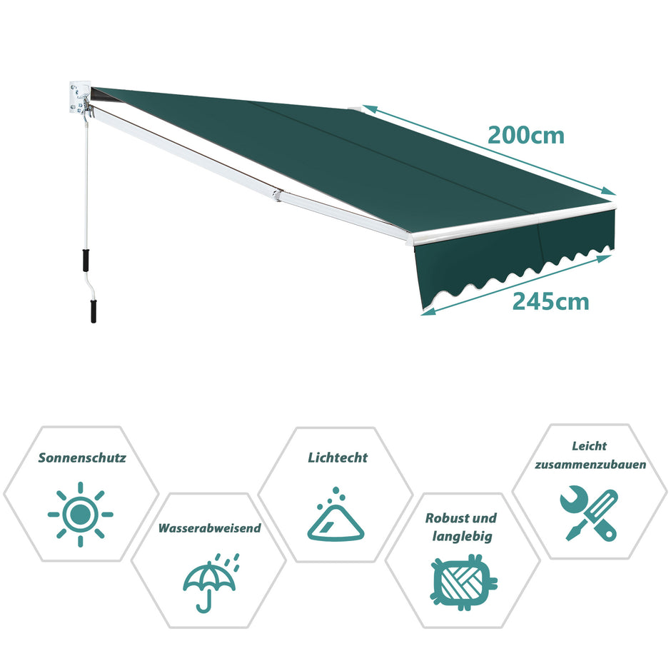 Gelenkarmmarkis – med UV och vattentåligt material vev – 2,5 x 2 m – Grön