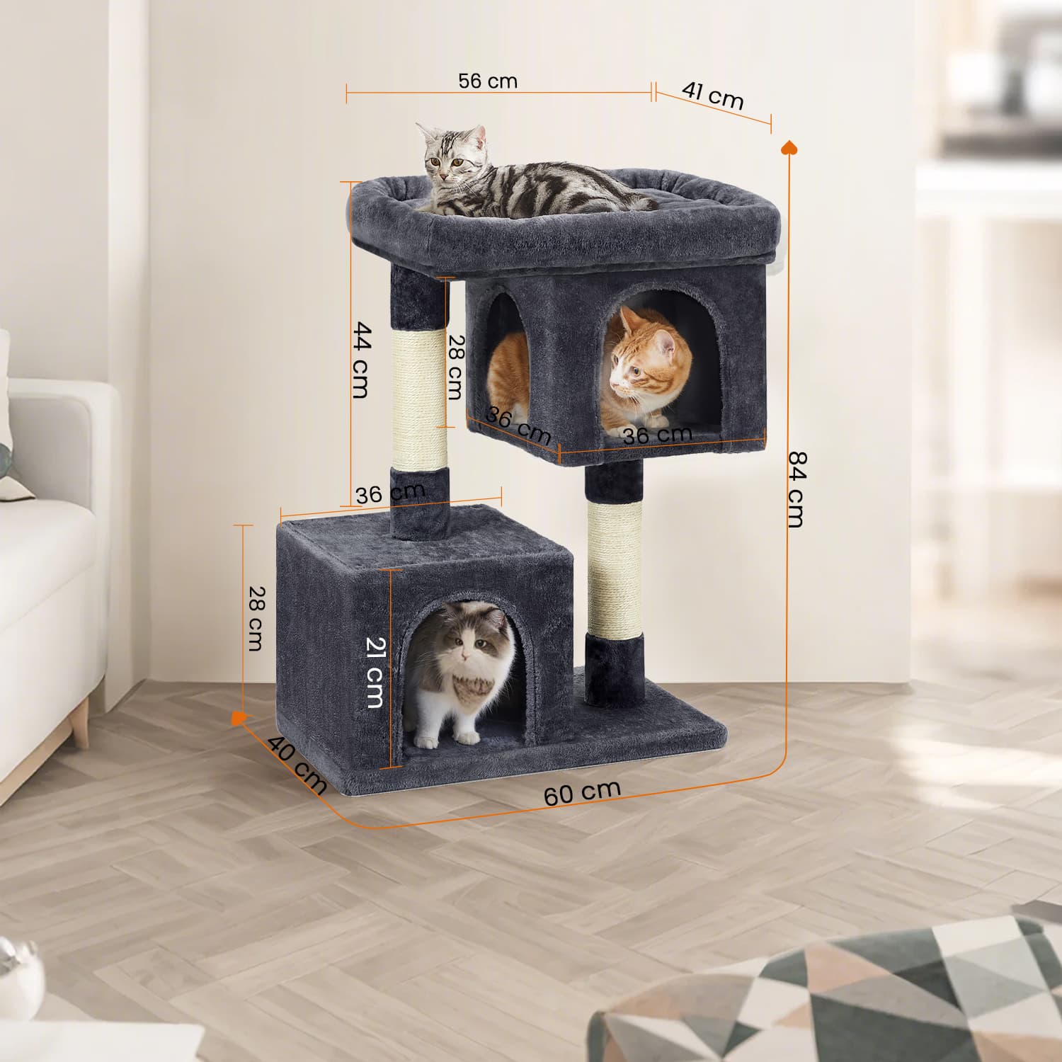 84 cm hoge krabpaal, krabpaal voor grote katten, groot uitkijkplatform