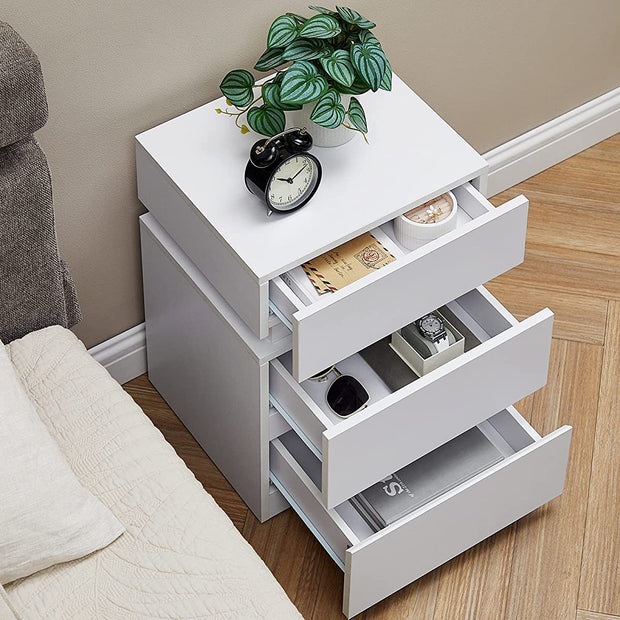 Nachtkastje met LED verlichting en 3 laden - Wit