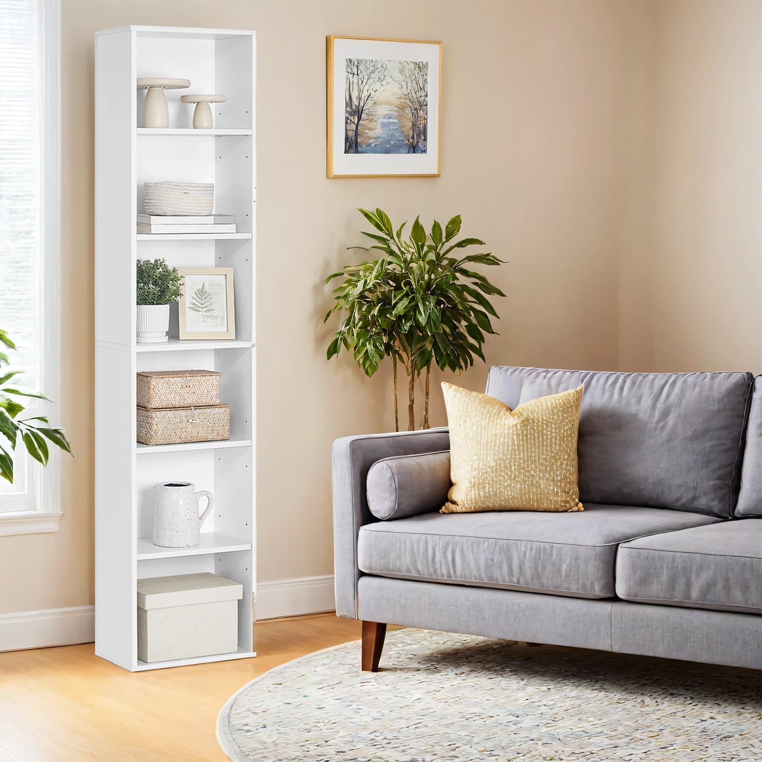 6-laags boekenkast in Scandinavische stijl, staande plank voor woonkamer