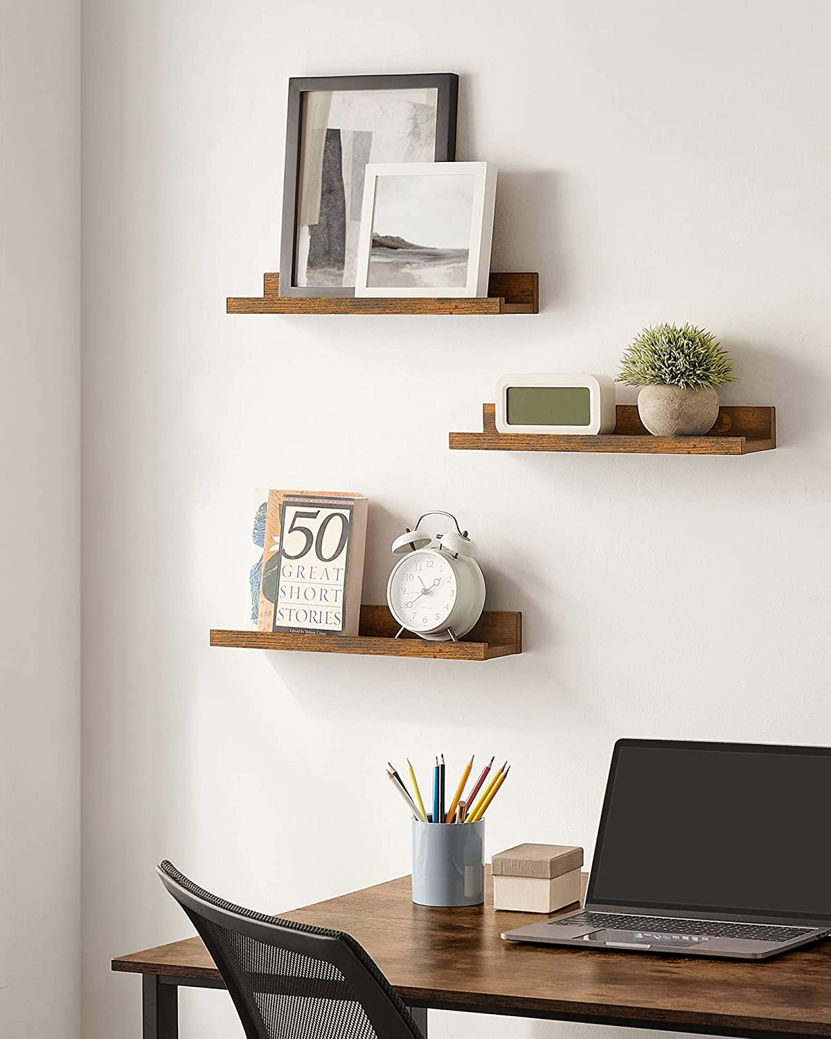 Wandplank Set van 3 – Zwevend en decoratief – Vintage bruin