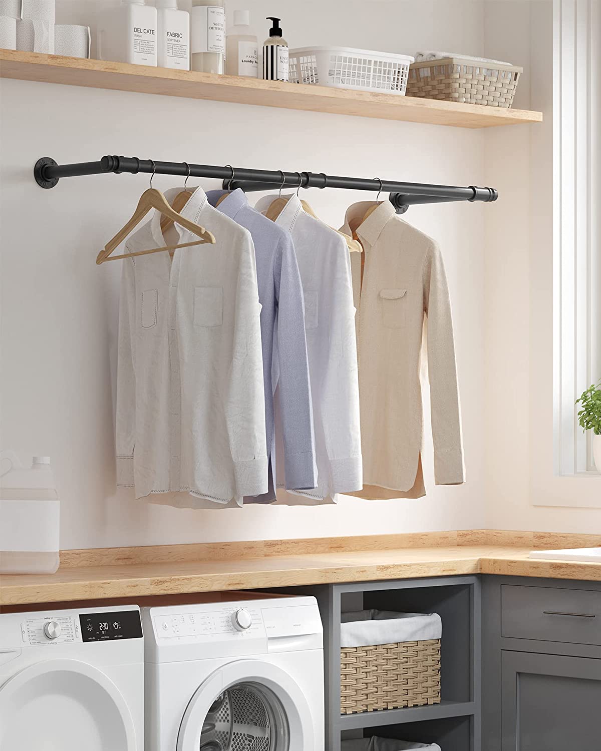 Kledingstang – wandgarderobe – staal – zwart