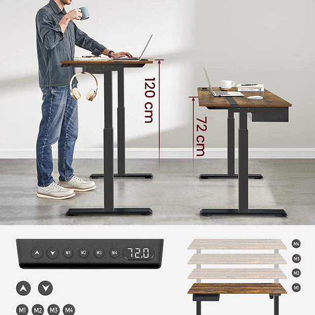 Elektrisch Bureau (Zit-Sta) – In hoogte verstelbaar (72-120 cm) – Met geheugenfunctie – 2× USB – 2× stopcontacten