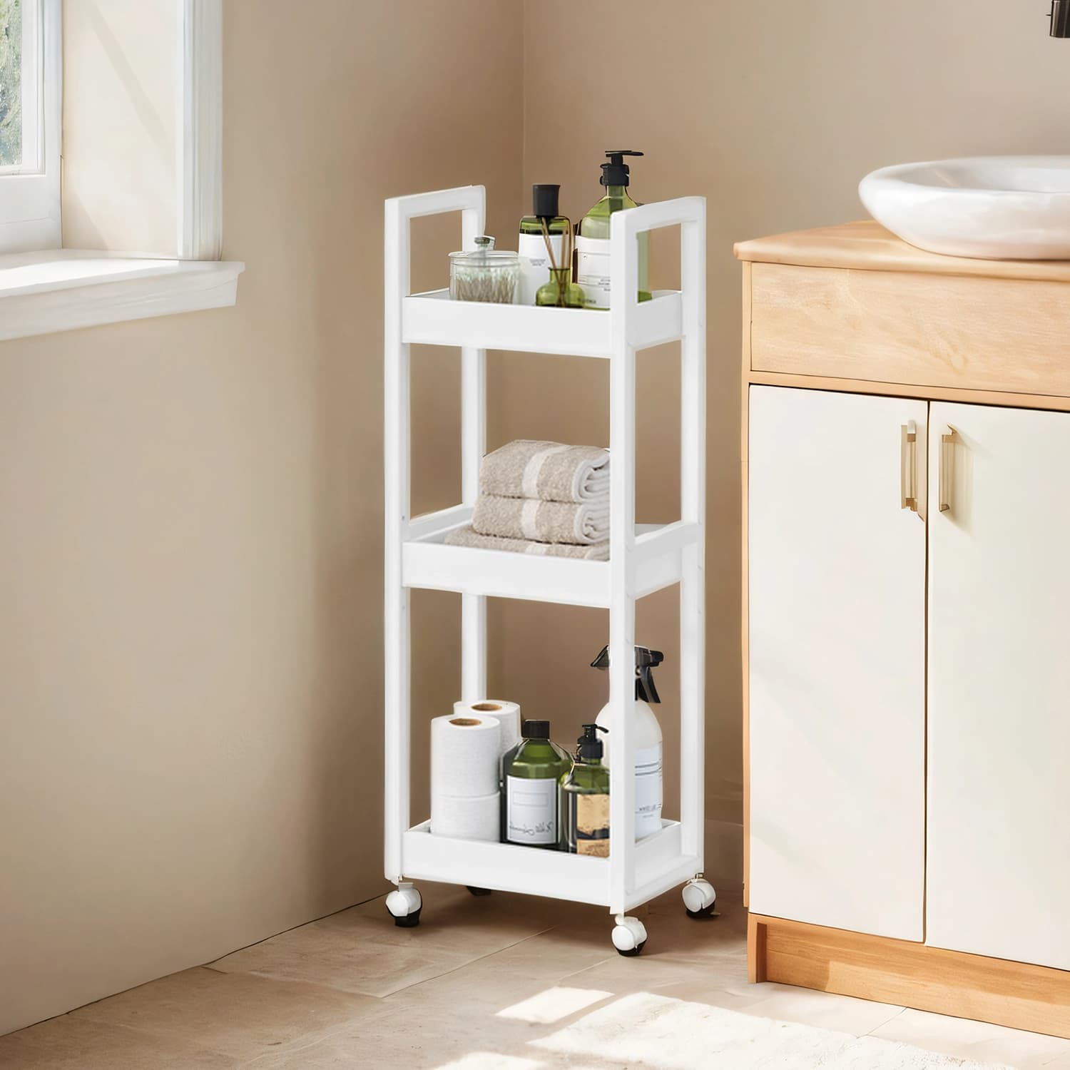 Badkamer trolley – Bamboe – Wit